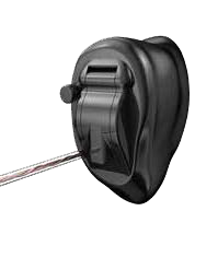 a black hearing aid